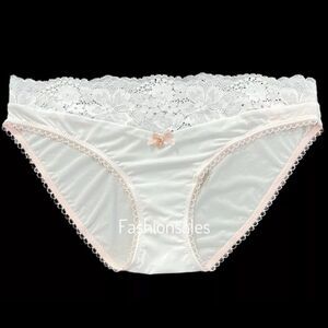 Victorias Secret Body Supersoft Satiny floral Lace waist Bikini panty White